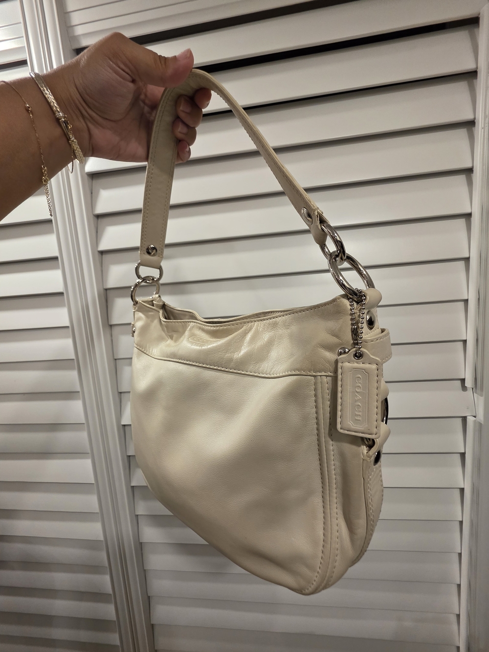 Coach Pebbled Leather Shoulder Bag in Cream